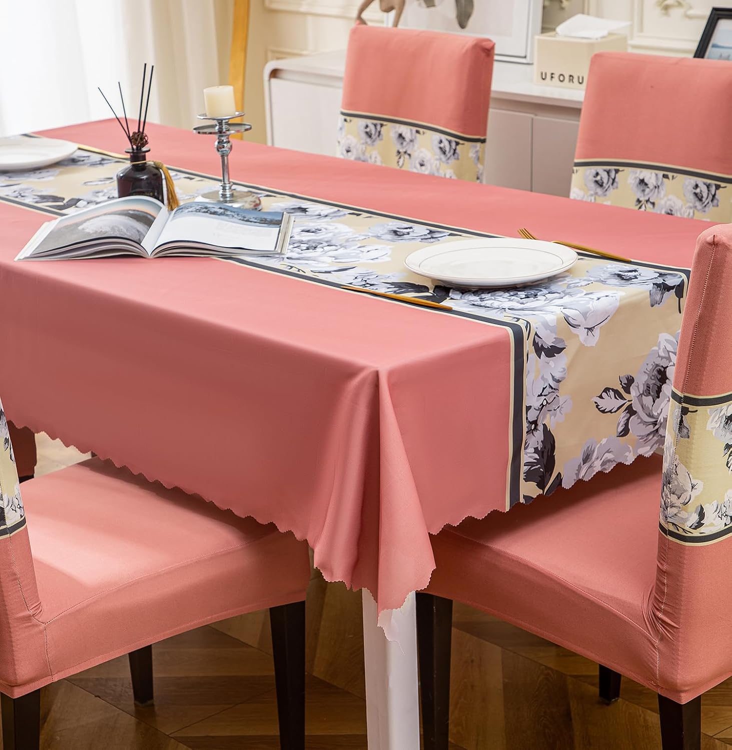Peach Florals Chair & Table Cover