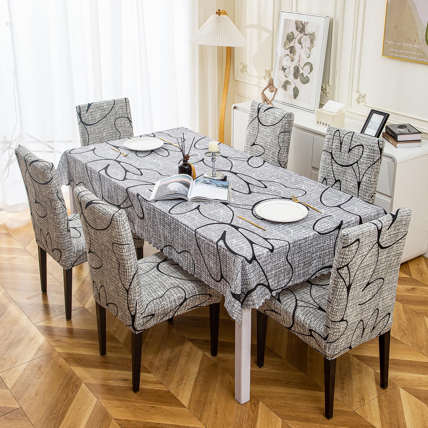 Grey Bloom Chair & Table Cover