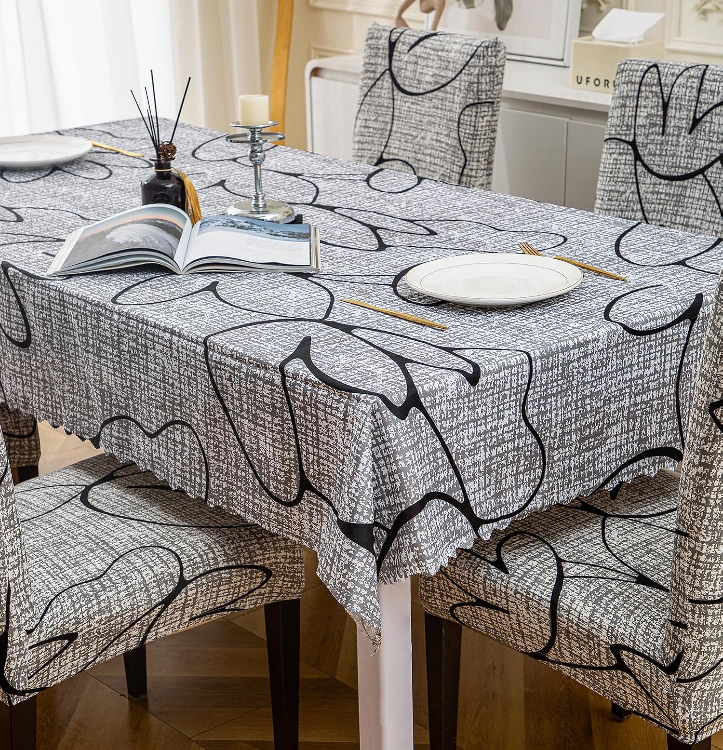 Grey Bloom Chair & Table Cover